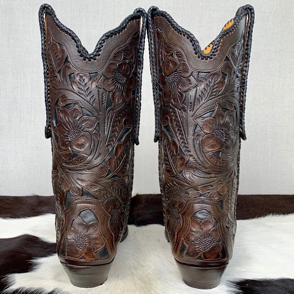 SOLD OLD GRINGO BOOT STAR Tooled Leather Handmade Brown Cowboy Western Boots 10 - Picture 7 of 14